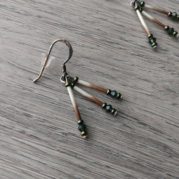 Beaded Quill Earrings 925 Sterling Silver Hooks - Picture 3 of 10